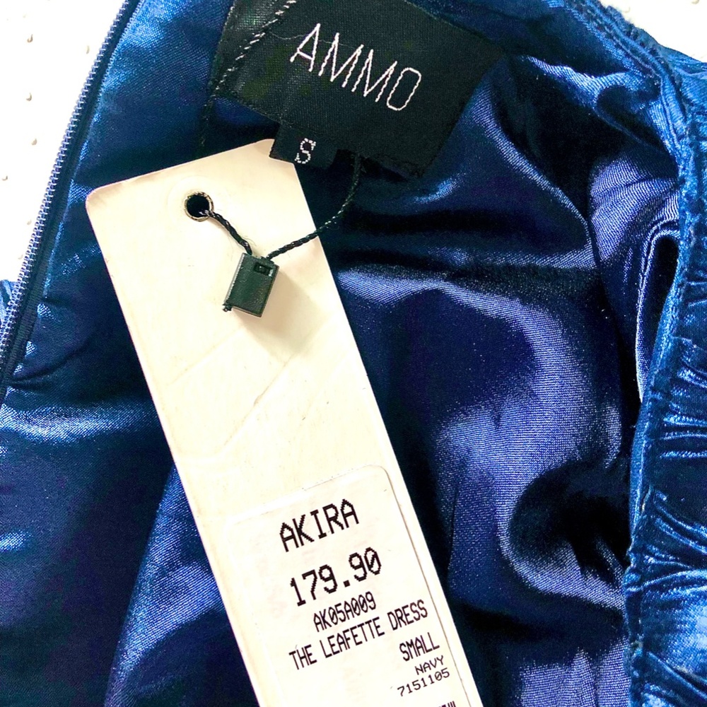 NWT Akira X Ammo The Leafette--Navy Feathered Cocktail Dress, Size S - Picture 3 of 11